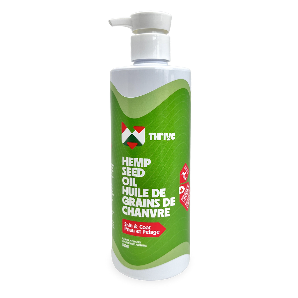 THRIVE - Huile de graine de chanvre 500ml. Bêtes Gourmandes, boutique spécialisée alimentation, éducation et sports pour chiens à Québec.