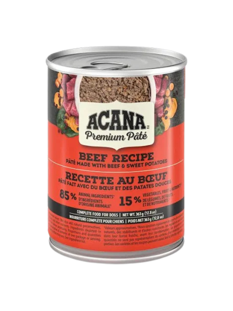 ACANA - Pâté premium boeuf 363g. Bêtes Gourmandes, boutique spécialisée alimentation, éducation et sports pour chiens à Québec.