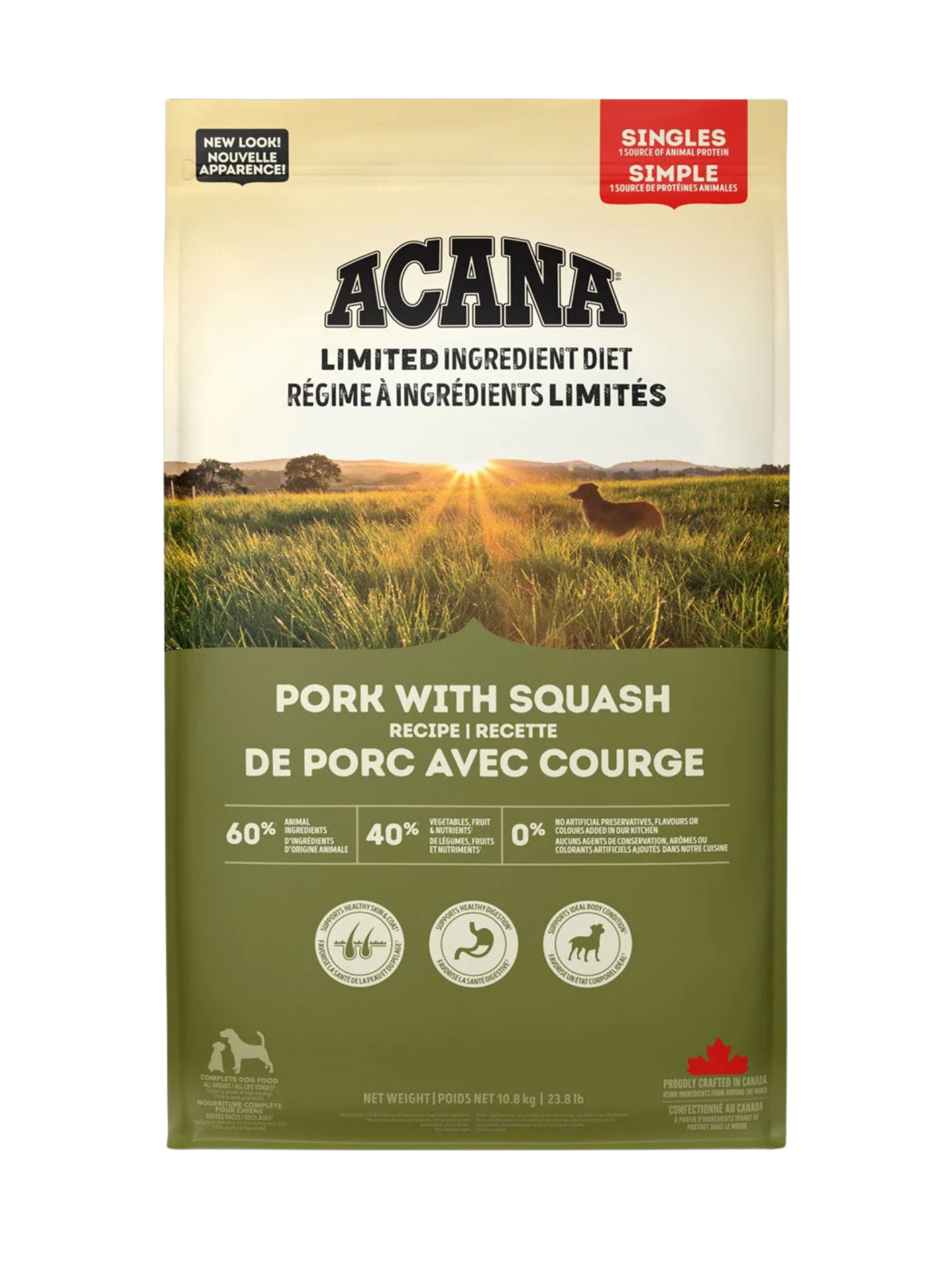 Acana - Singles Porc & Courge. Bêtes Gourmandes, spécialiste en nourriture et produits pour chien et chat en ligne et en magasin à Québec.