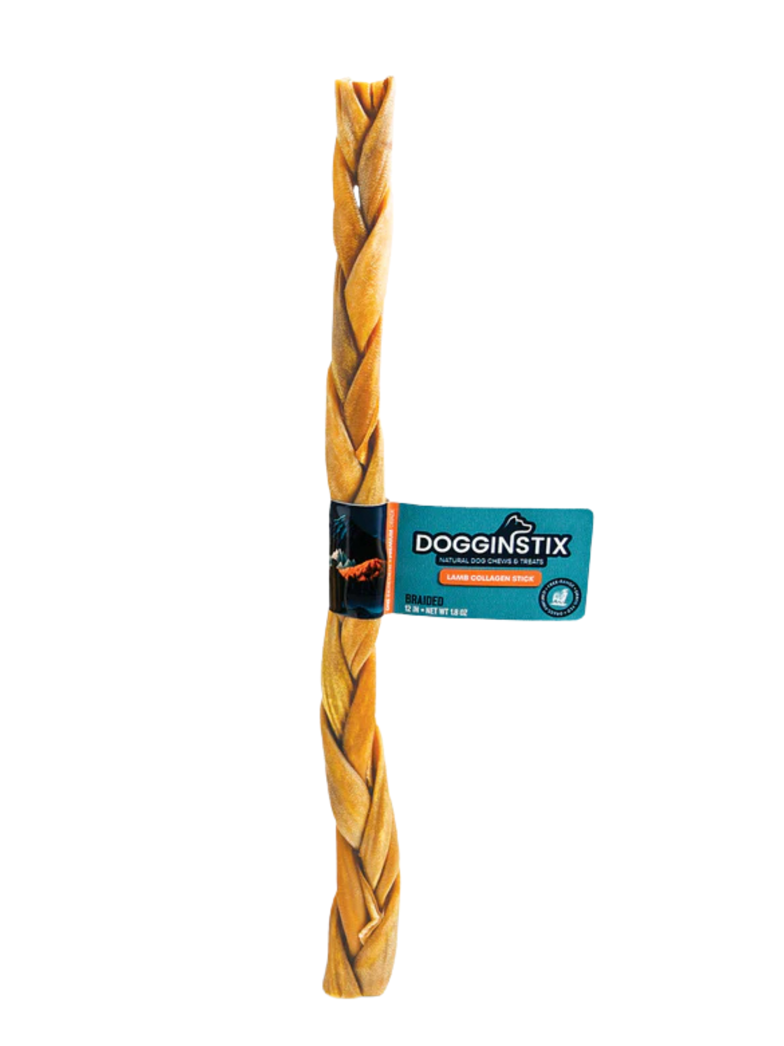 DOGGINSTIX - Tresse de collagène d'agneau 12''. Bêtes Gourmandes, boutique spécialisée alimentation, éducation et sports pour chiens à Québec.