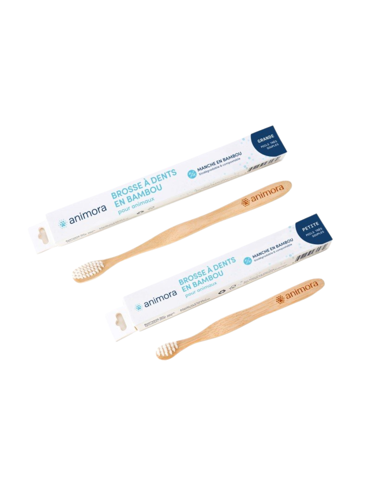 La brosse à dents en bambou Animora permet de déloger l’accumulation de la plaque et de prévenir la formation du tartre. Ses poils souples agissent en douceur pour les gencives de l’animal. 