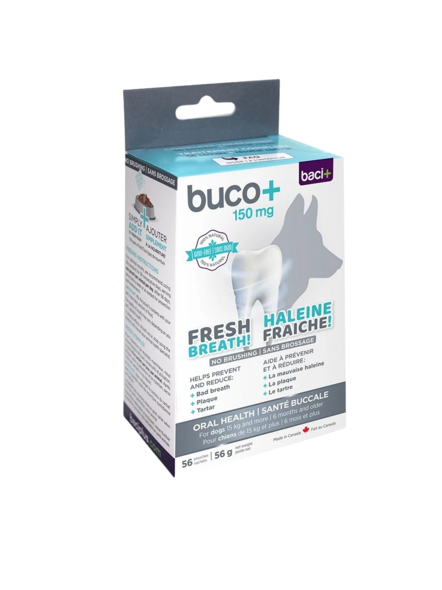 Baci+ - Santé Buccale Chien 150Mg (Complet). Bêtes Gourmandes, spécialiste en nourriture et produits pour chien et chat en ligne et en magasin à Québec.
