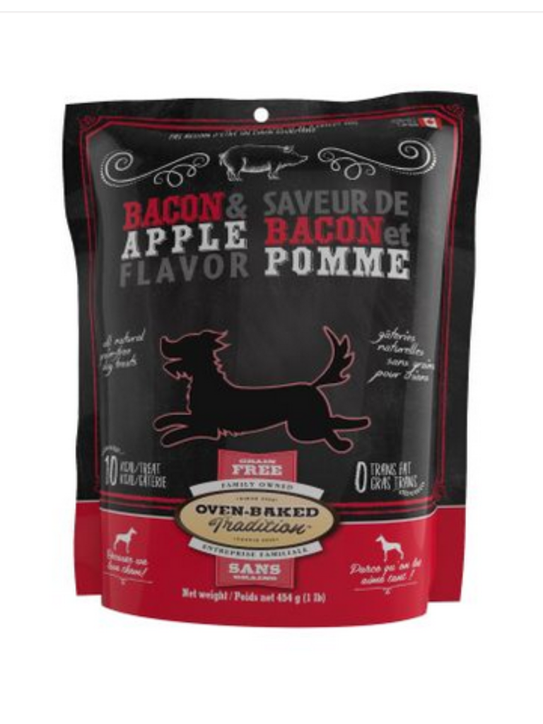 OBT - Gâteries bacon & pomme 454g. Bêtes Gourmandes, boutique spécialisée alimentation, éducation et sports pour chiens à Québec.