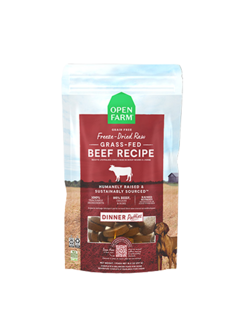 OPEN FARM - Galette lyophilisées au boeuf. Bêtes Gourmandes spécialiste en nutrition pour chien et chat et comportement canin à Québec.