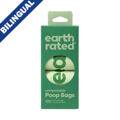 EARTH RATED - 8 rouleaux de sacs compostables (120 sacs). Bêtes Gourmandes, boutique spécialisée alimentation, éducation et sports pour chiens à Québec.