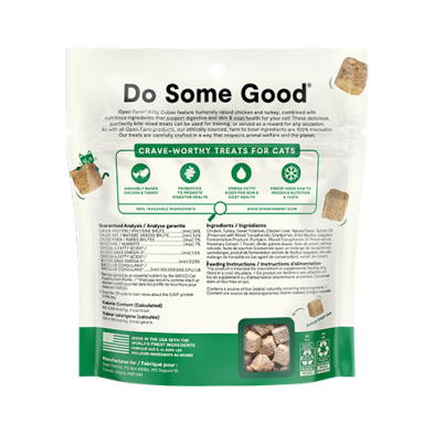 OPEN FARM - Kitty cubes gâteries lyophilisées poulet & dinde 1.5oz. Bêtes Gourmandes, boutique spécialisée alimentation, éducation et sports pour chiens à Québec.