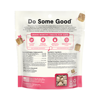 OPEN FARM - Kitty cubes gâteries lyophilisées saumon & maquereau 1.5oz. Bêtes Gourmandes, boutique spécialisée alimentation, éducation et sports pour chiens à Québec.