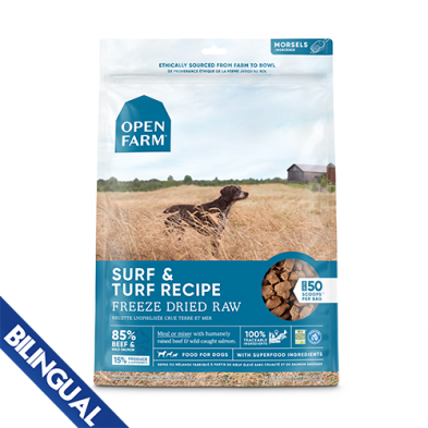 OPEN FARM - Morceaux lyophilisé surf & turf 22oz. Bêtes Gourmandes, boutique spécialisée alimentation, éducation et sports pour chiens à Québec.