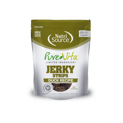 NUTRISOURCE - Jerky de canard 4oz. Bêtes Gourmandes, boutique spécialisée alimentation, éducation et sports pour chiens à Québec.