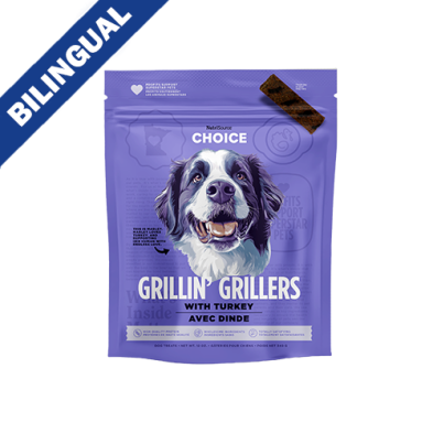 NUTRISOURCE - Grillin' Grillers lanière tendre pour chien à la dinde. Bêtes Gourmandes, boutique spécialisée alimentation, éducation et sports pour chiens à Québec.