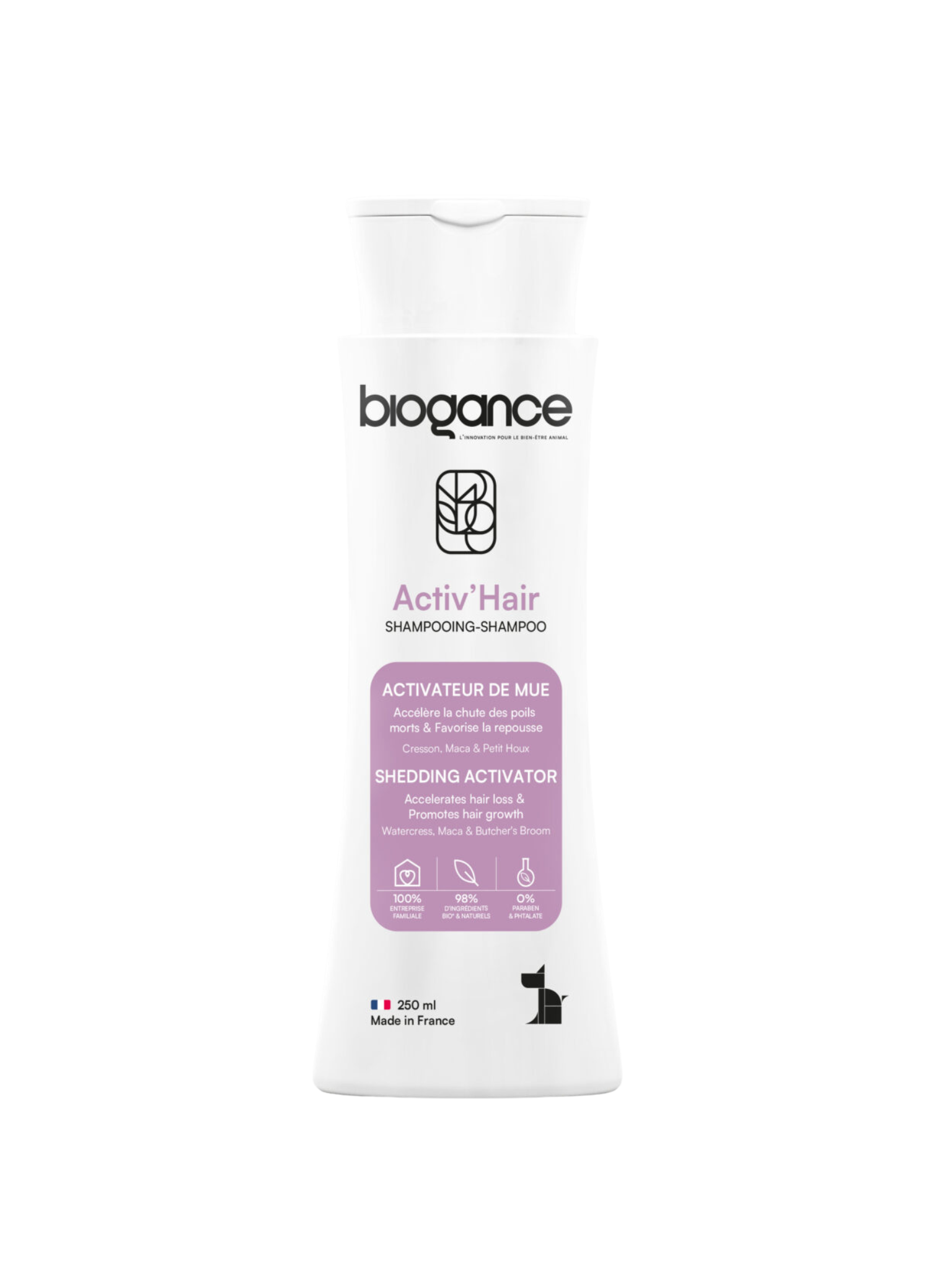 BIOGANCE - Shampoing activateur de mue 250ml. Bêtes Gourmandes, boutique spécialisée alimentation, éducation et sports pour chiens à Québec.