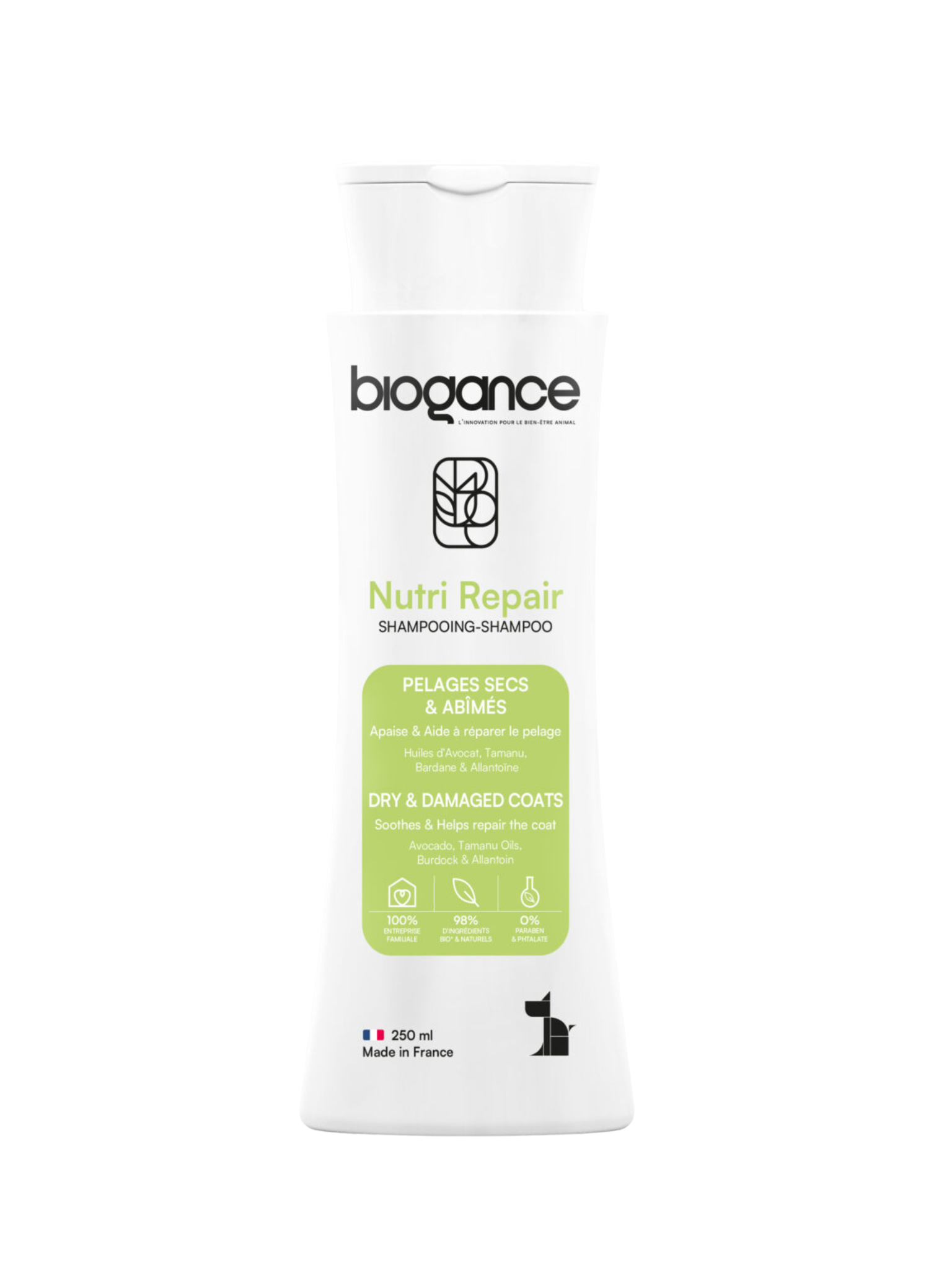 BIOGANCE - Shampoing réparateur 250ml. Bêtes Gourmandes, boutique spécialisée alimentation, éducation et sports pour chiens à Québec.