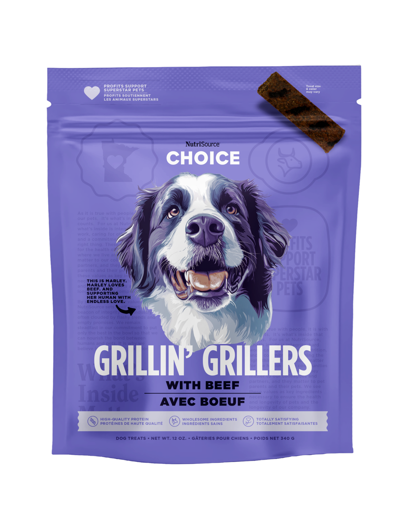 NUTRISOURCE - Grillin' Grillers lanière tendre pour chien au boeuf. Bêtes Gourmandes, boutique spécialisée alimentation, éducation et sports pour chiens à Québec.