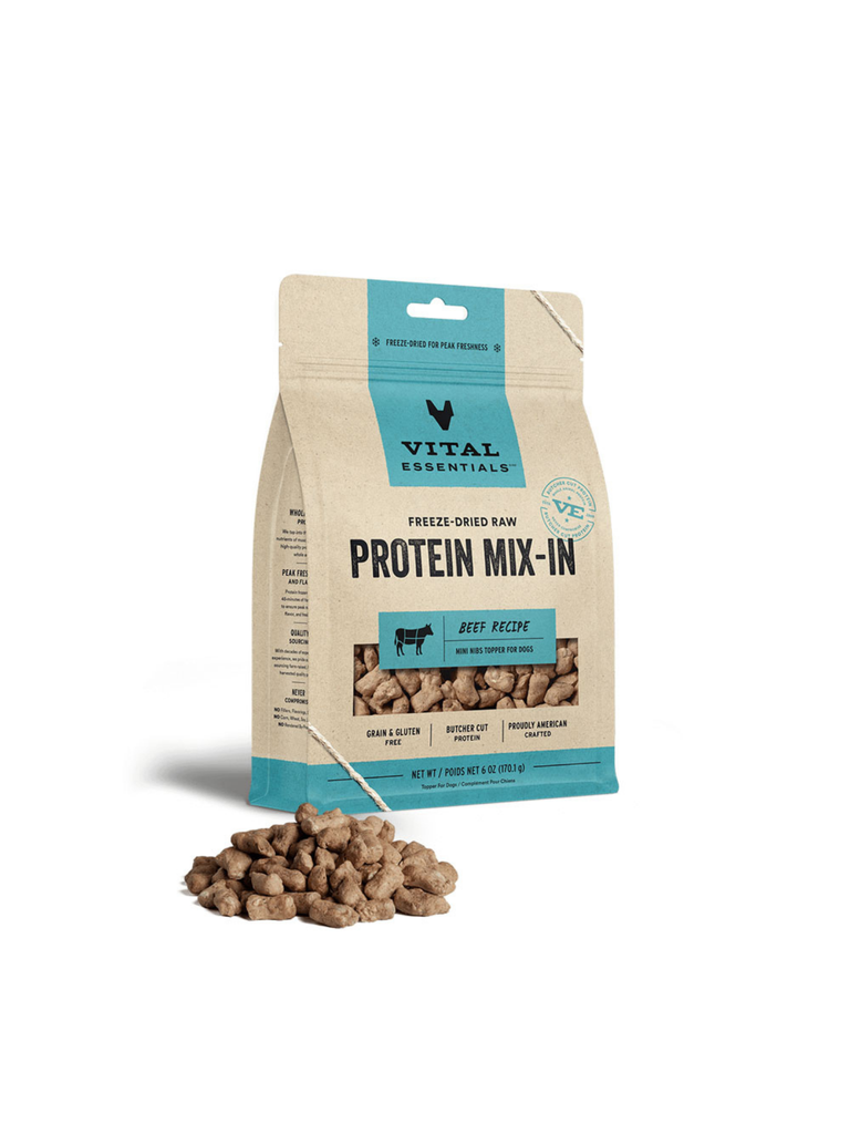 VE - Boeuf lyophilisé MIX-IN 6oz. Bêtes Gourmandes, boutique spécialisée alimentation, éducation et sports pour chiens à Québec.