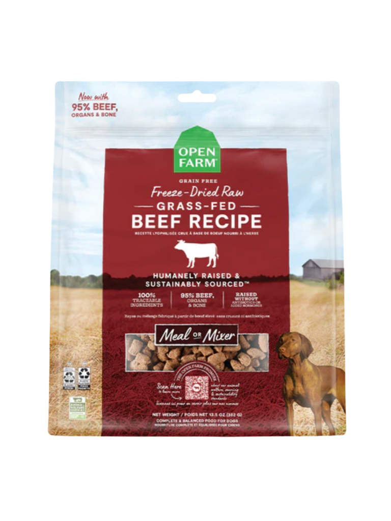 OPEN FARM - Morceaux de boeuf lyophilisés 13.5 oz. Bêtes Gourmandes spécialiste en nutrition pour chien et chat et comportement canin à Québec.