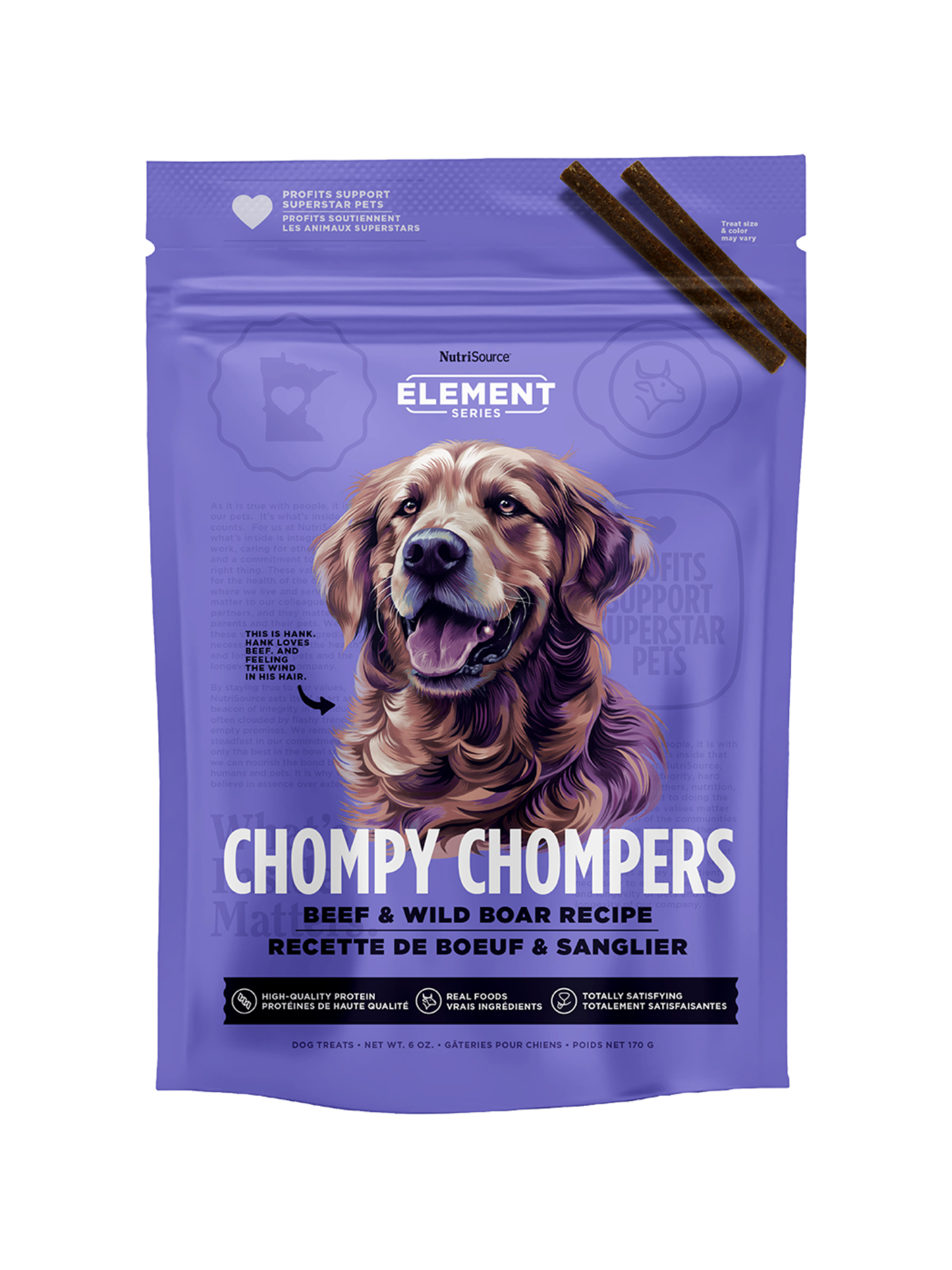 NUTRISOURCE - Chompy chompers boeuf & sanglier 6oz. Bêtes Gourmandes, boutique spécialisée alimentation, éducation et sports pour chiens à Québec.