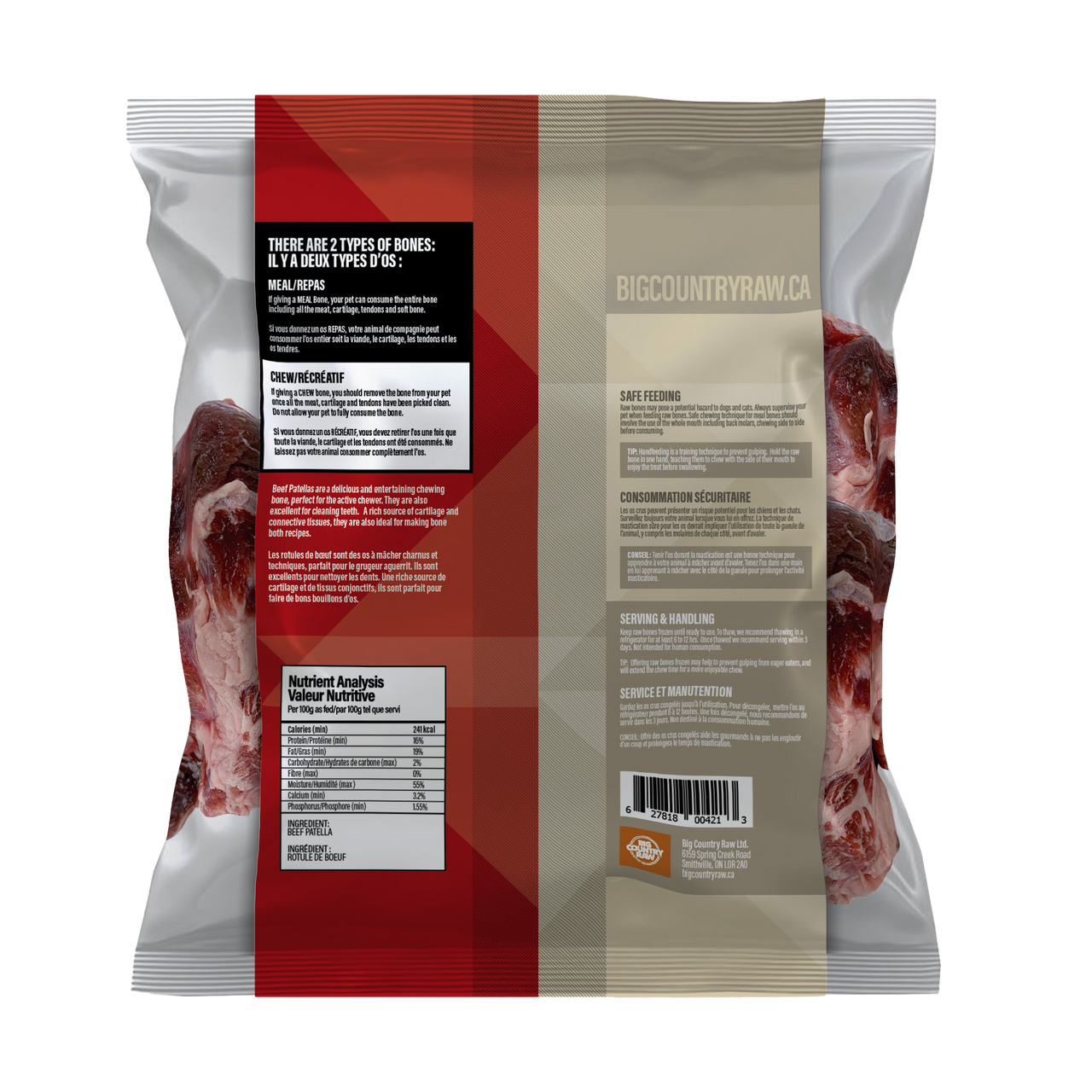 BIG COUNTRY RAW - Rotule de boeuf cru 2lbs. Bêtes Gourmandes, boutique spécialisée alimentation, éducation et sports pour chiens à Québec.