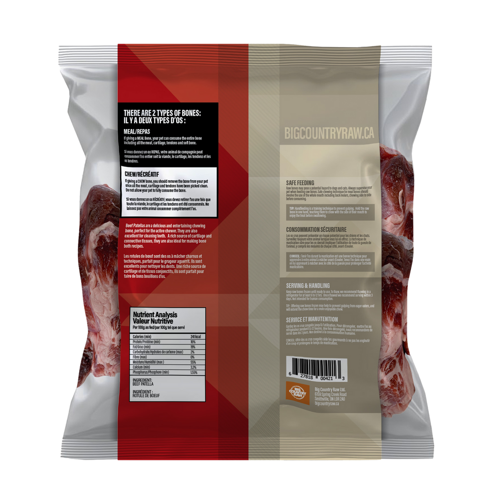 BIG COUNTRY RAW - Rotule de boeuf cru 2lbs. Bêtes Gourmandes, boutique spécialisée alimentation, éducation et sports pour chiens à Québec.
