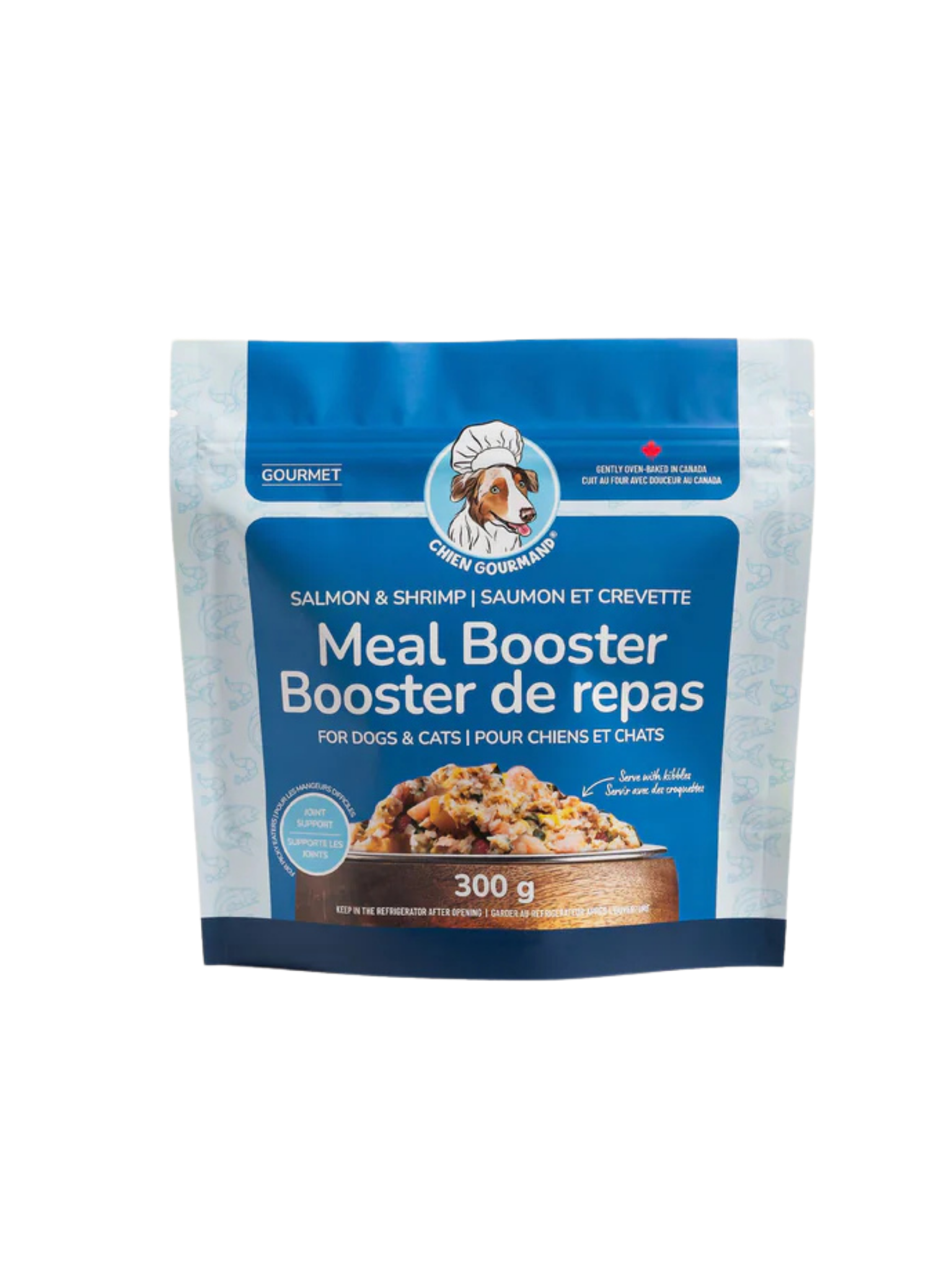 CHIEN GOURMAND - Booster de repas saumon & crevettes pour chien 300g. Bêtes Gourmandes, boutique spécialisée alimentation, éducation et sports pour chiens à Québec.
