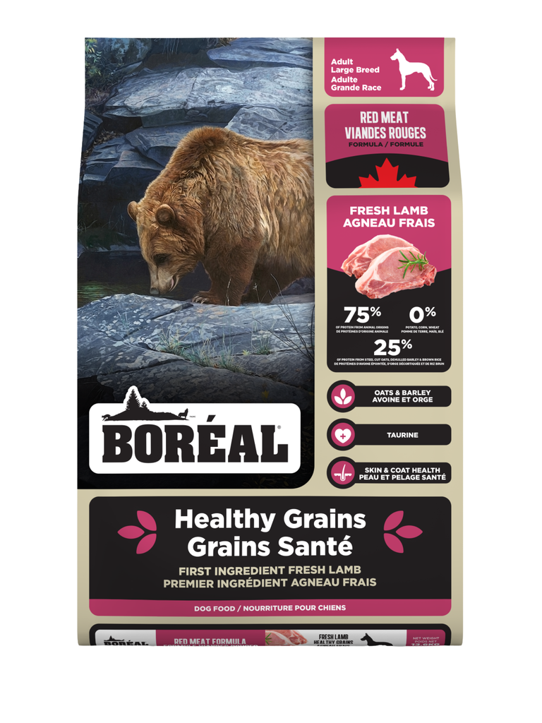 Boréal - Recette Grains Santé Grande Race Viande Rouge 13.6 Kg. Bêtes Gourmandes, spécialiste en nourriture et produits pour chien et chat en ligne et en magasin à Québec.