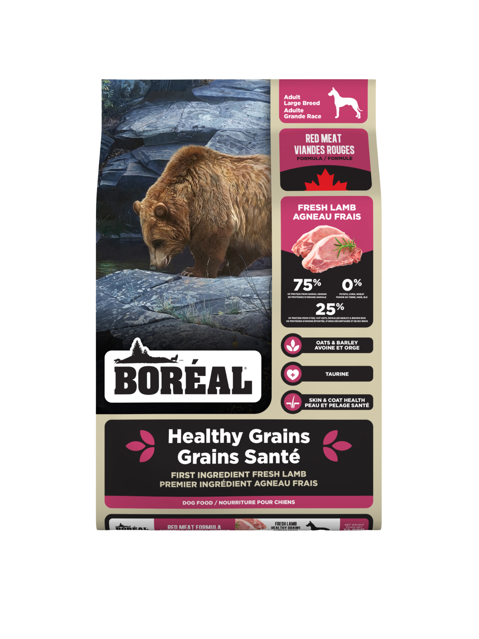 Boréal - Recette Grains Santé Grande Race Viande Rouge 13.6 Kg. Bêtes Gourmandes, spécialiste en nourriture et produits pour chien et chat en ligne et en magasin à Québec.