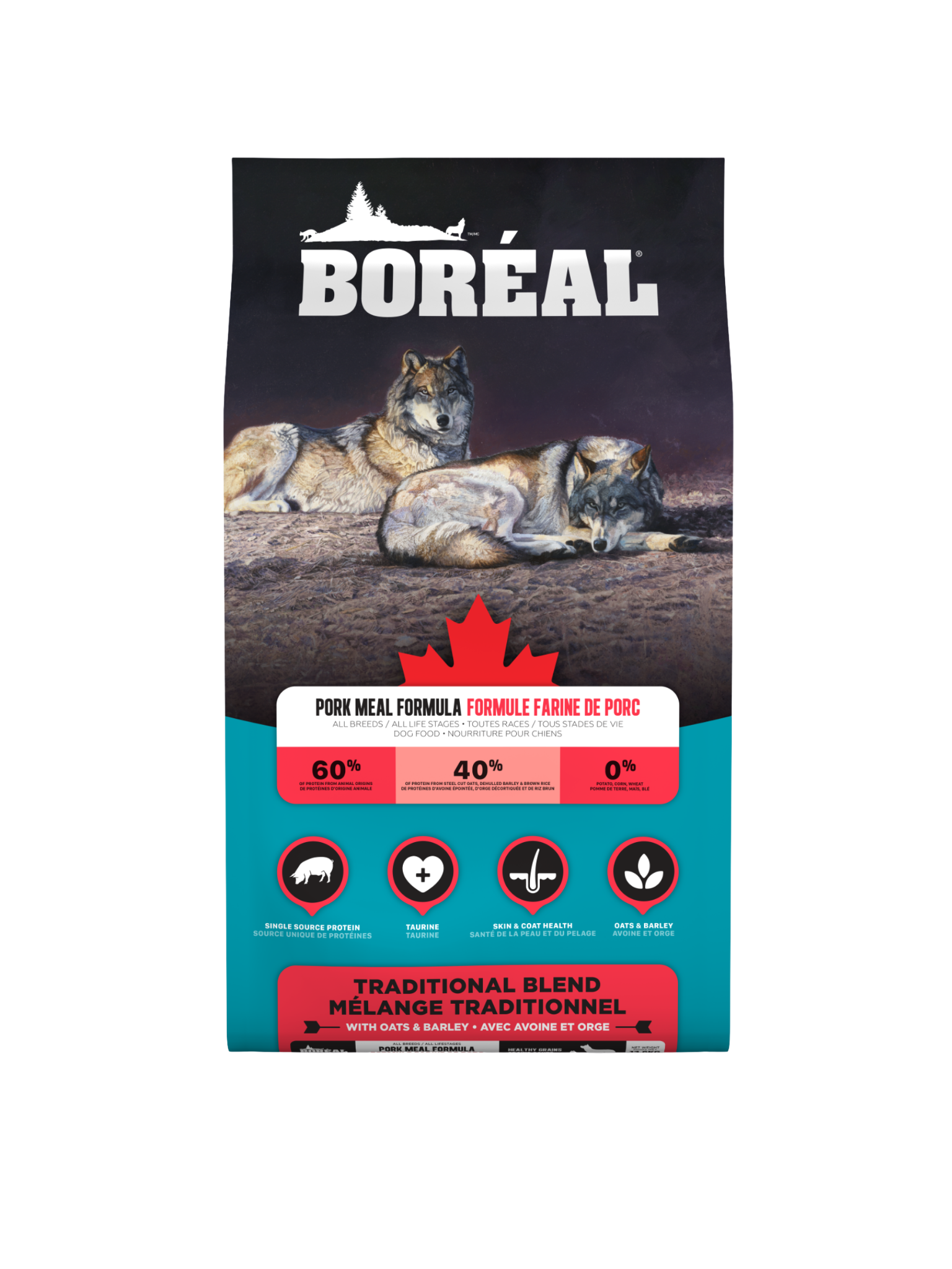 Boréal - Mélange Traditionnel Formule Farine De Porc 16.8Kg. Bêtes Gourmandes, spécialiste en nourriture et produits pour chien et chat en ligne et en magasin à Québec.