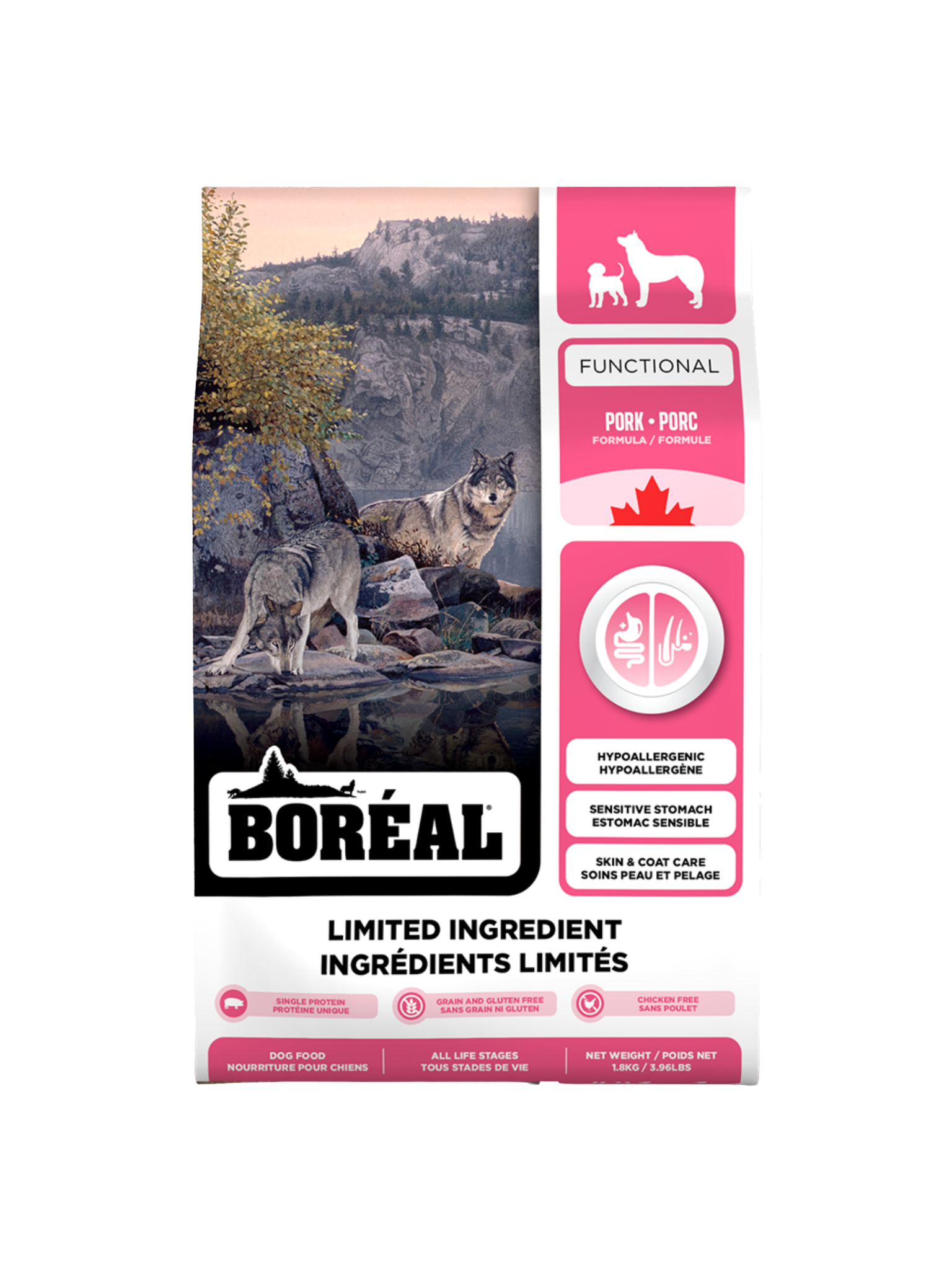 BORÉAL FUNCTIONAL - Ingrédients limités porc pour chien. Bêtes Gourmandes, boutique spécialisée alimentation, éducation et sports pour chiens à Québec.