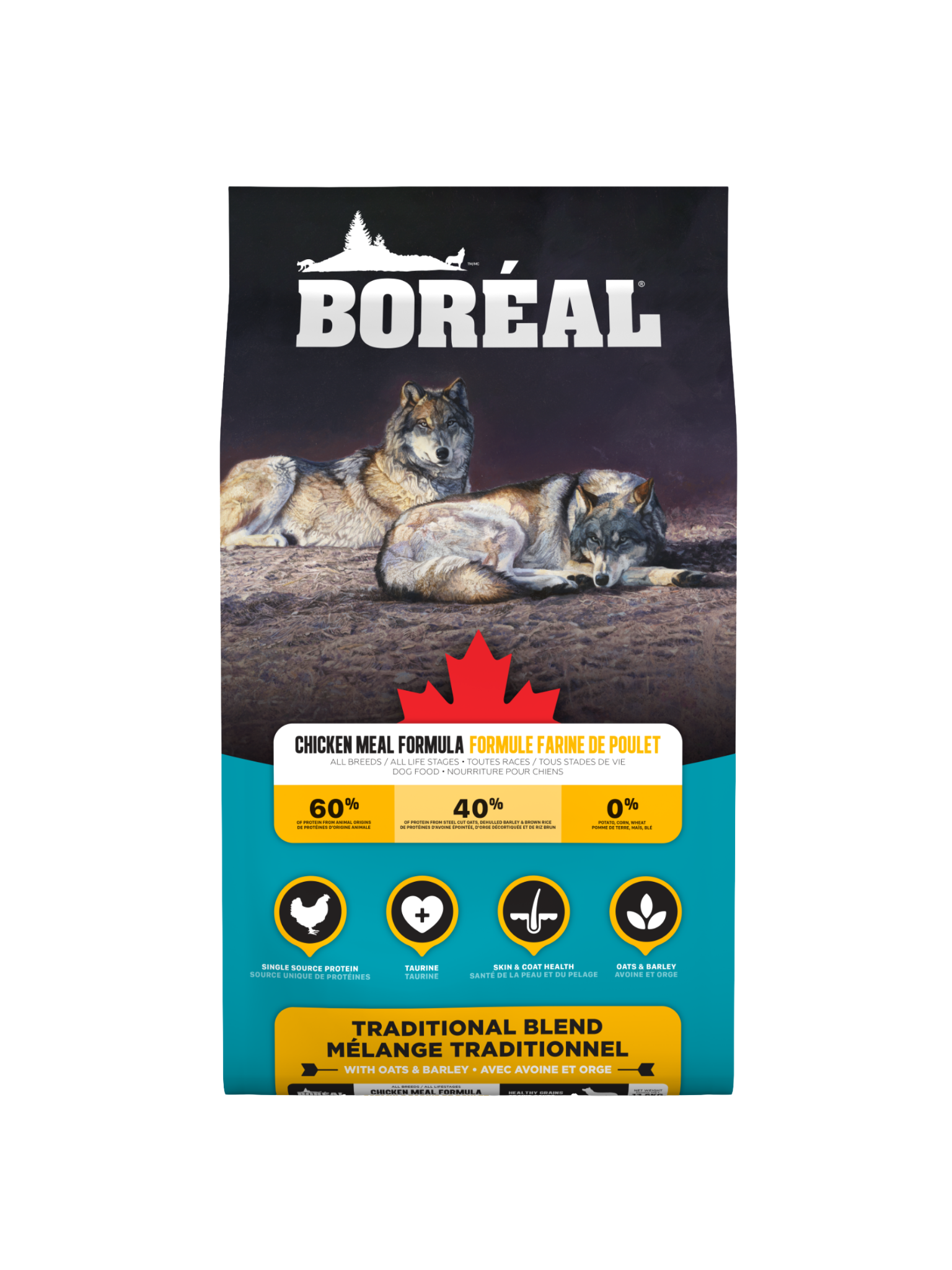 Boréal - Mélange Traditionnel Formule Farine De Poulet 16.8 Kg. Bêtes Gourmandes, spécialiste en nourriture et produits pour chien et chat en ligne et en magasin à Québec.