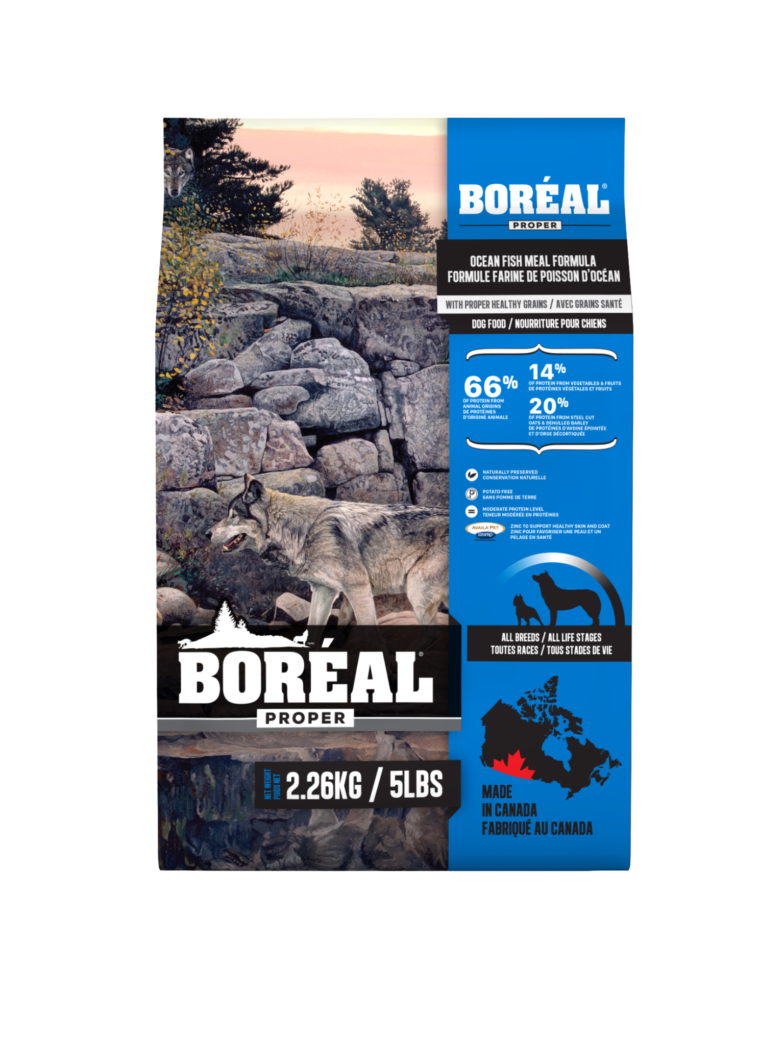 Boréal Proper - Grains Santé Au Poisson D'Océan Pour Chien. Bêtes Gourmandes, spécialiste en nourriture et produits pour chien et chat en ligne et en magasin à Québec.