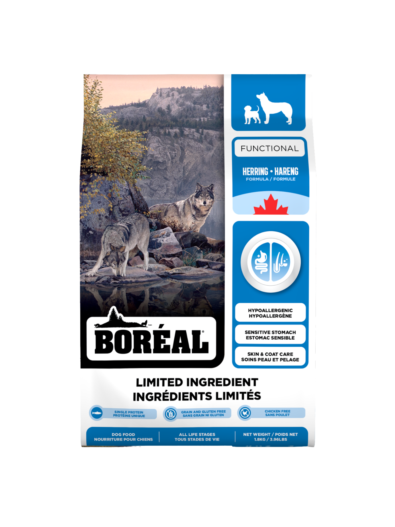BORÉAL FUNCTIONAL - Ingrédients limités au hareng pour chien. Bêtes Gourmandes, boutique spécialisée alimentation, éducation et sports pour chiens à Québec.