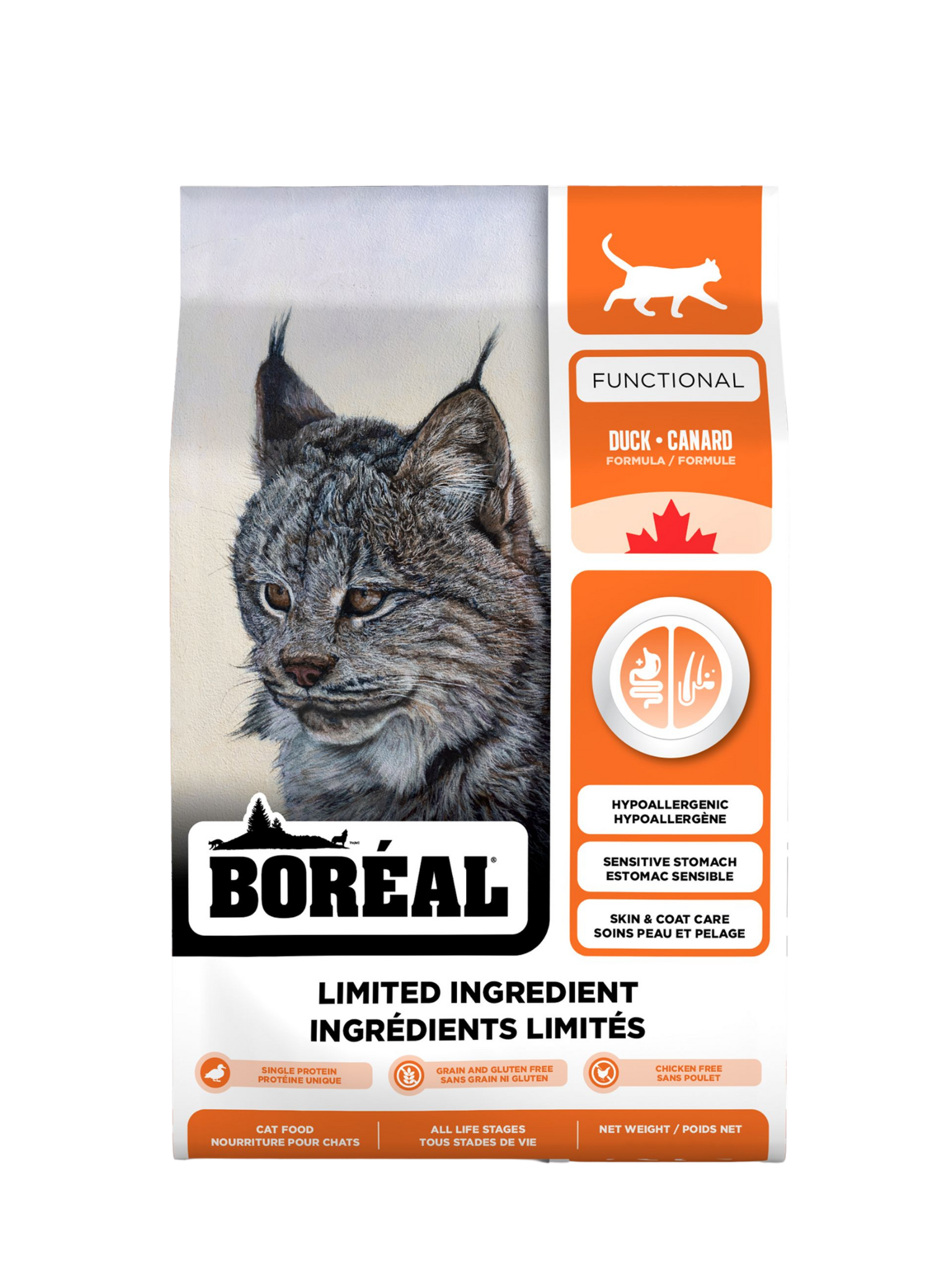 BORÉAL FUNCTIONAL - Ingrédients limités au canard pour chat. Bêtes Gourmandes, boutique spécialisée alimentation, éducation et sports pour chiens à Québec.