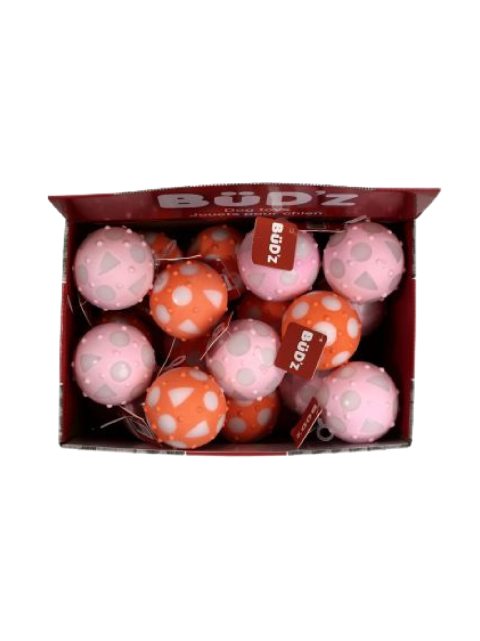 BUD'Z - Balle pleine en caoutchouc corail & rose 7.5cm. Bêtes Gourmandes, boutique spécialisée alimentation, éducation et sports pour chiens à Québec.