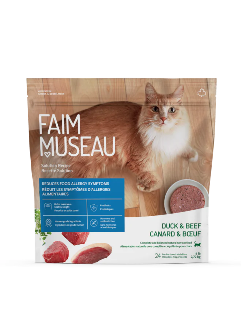 FAIM MUSEAU - Canard et boeuf, offrez une alimentation complète et balancée à votre chat. Boutique Bêtes Gourmandes, Ville de Québec.