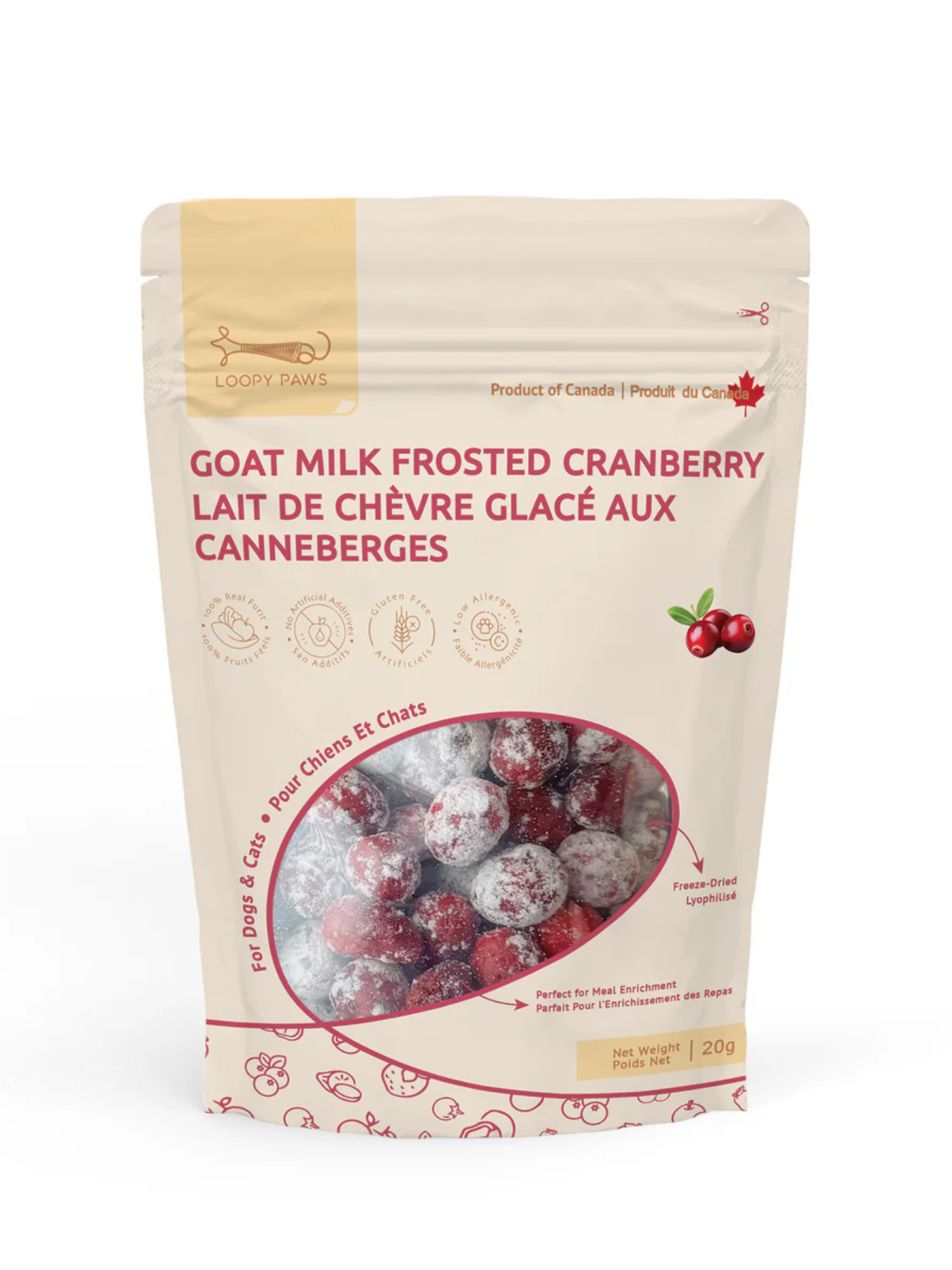 LOOPY PAWS - Canneberges givrés au lait de chèvre 30g