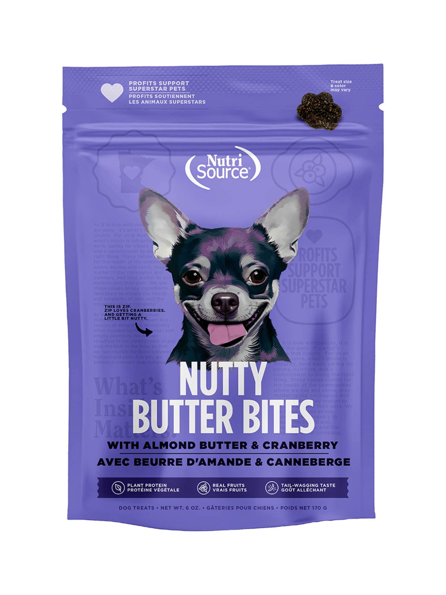 NUTRISOURCE - Nutty butter bites beurre d'amande & canneberges 6oz. Bêtes Gourmandes, boutique spécialisée alimentation, éducation et sports pour chiens à Québec.