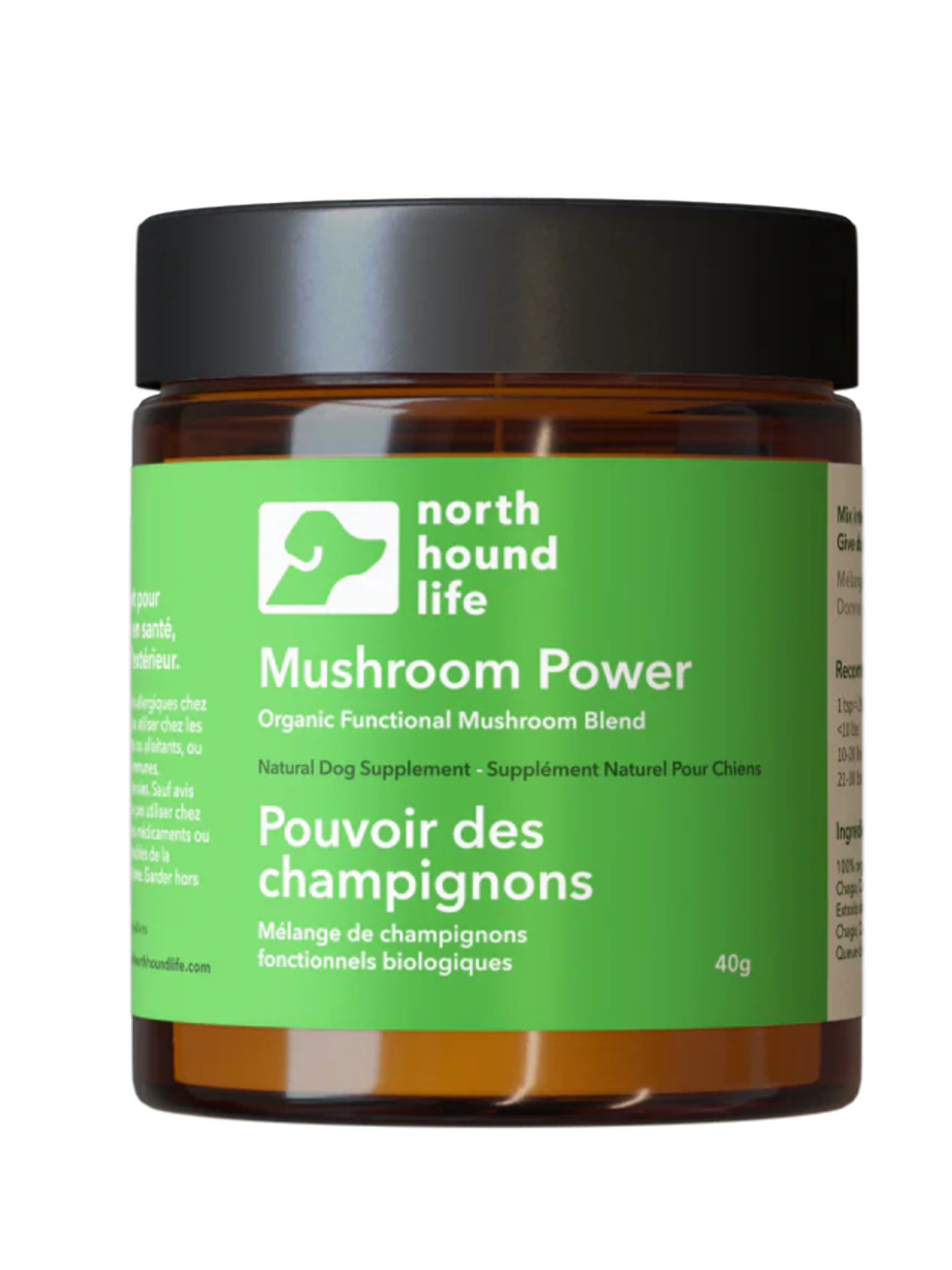 NORTH HOUND LIFE - Supplément pour chien mélange de champignon 40g. Bêtes Gourmandes, boutique spécialisée alimentation, éducation et sports pour chiens à Québec.