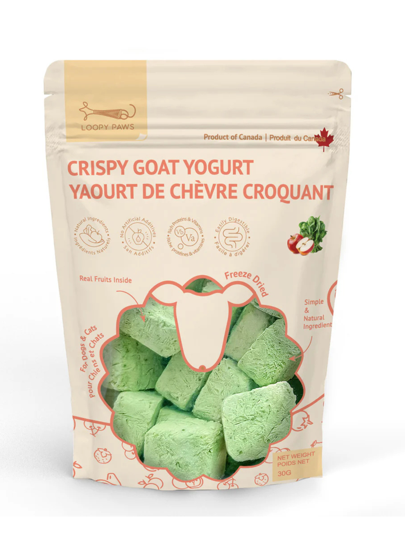 LOOPY PAWS - Gâteries croquantes yaourt de chèvre, légumes & pommes 30g