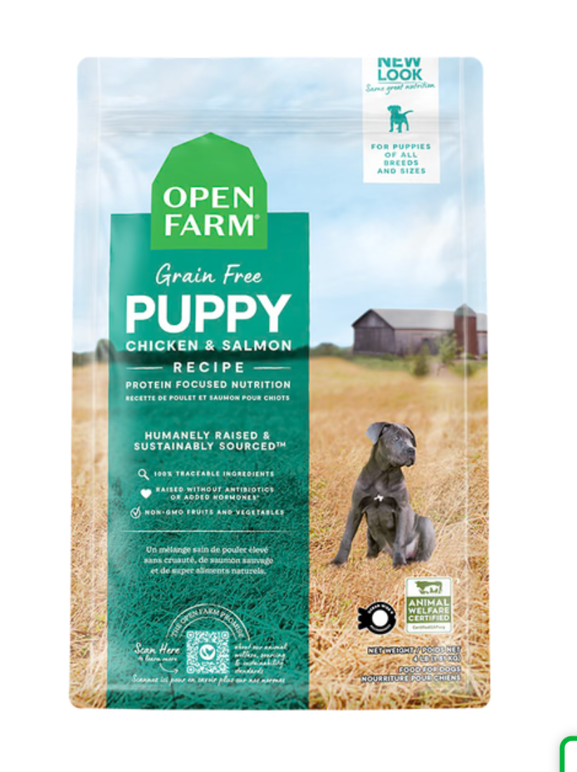 Openfarm - Recette au poulet & saumon sans grains pour chiot. Bêtes Gourmandes, spécialiste en nourriture et produits pour chien et chat en ligne et en magasin à Québec.