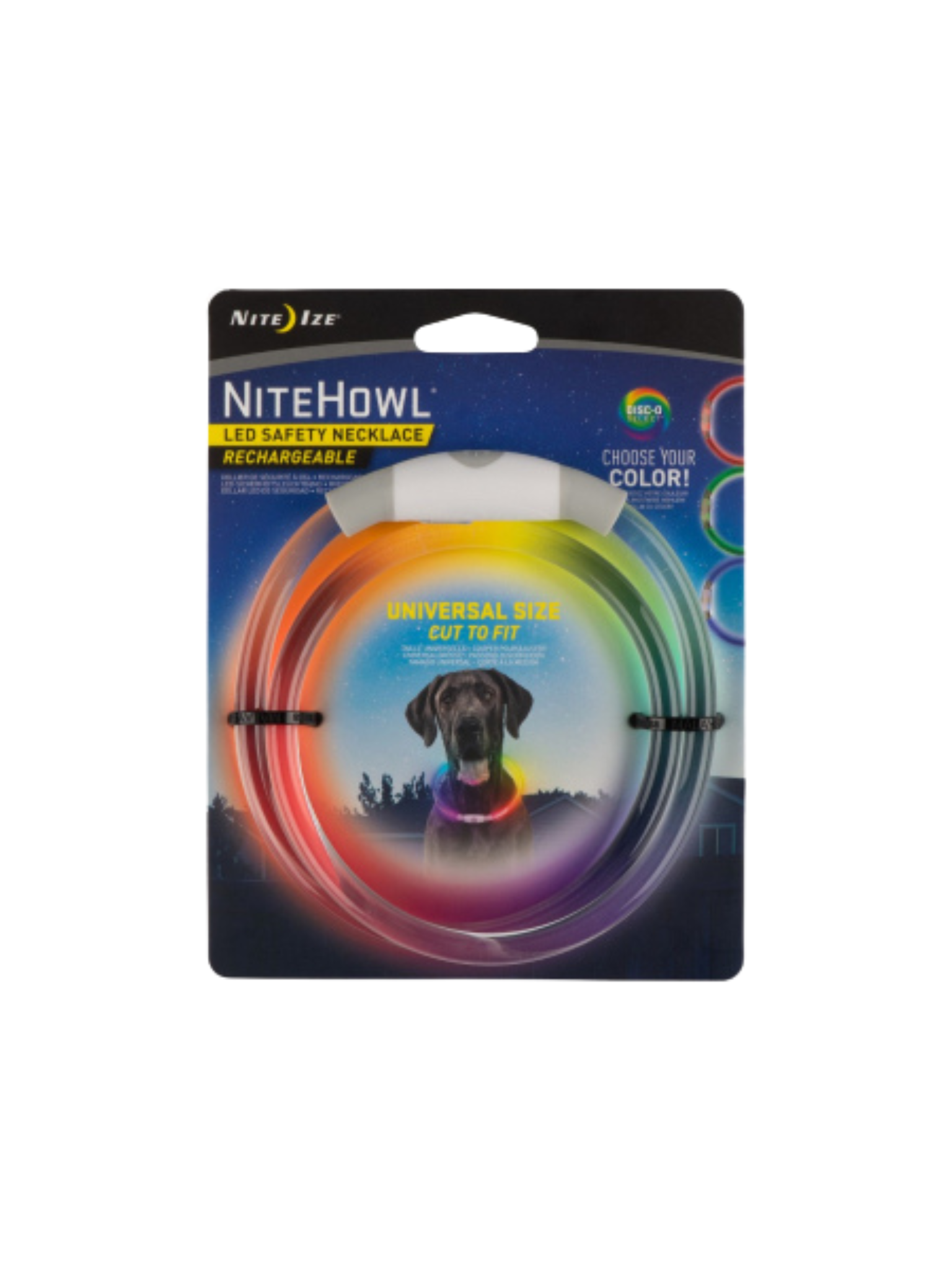 Nite Ize collier lumineux pour chien rechargeable. Bêtes Gourmandes, boutique spécialisée alimentation, éducation et sports canins à Québec.