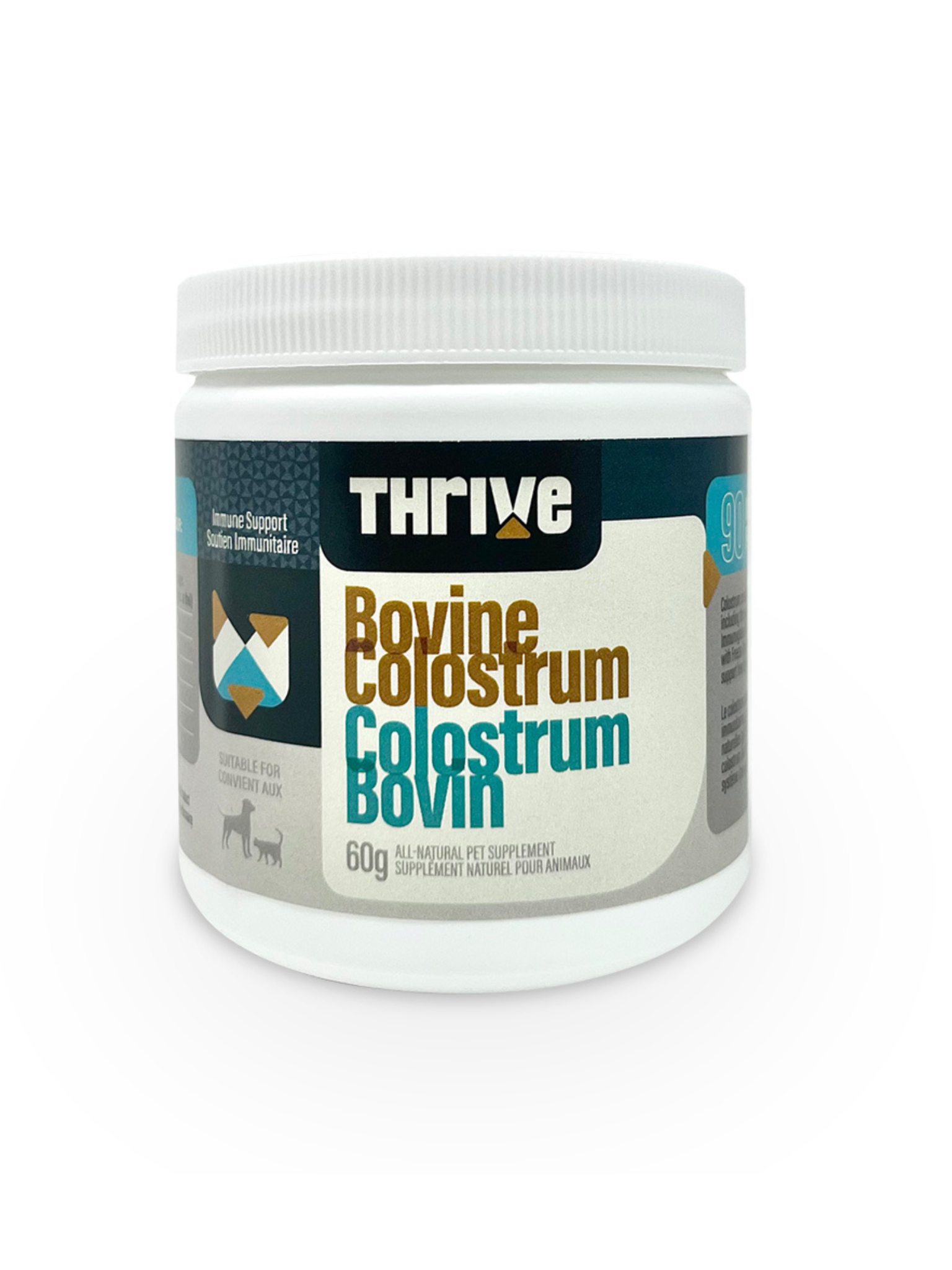 Thrive - Colostrum Bovin (Poudre) 60G. Bêtes Gourmandes, spécialiste en nourriture et produits pour chien et chat en ligne et en magasin à Québec.