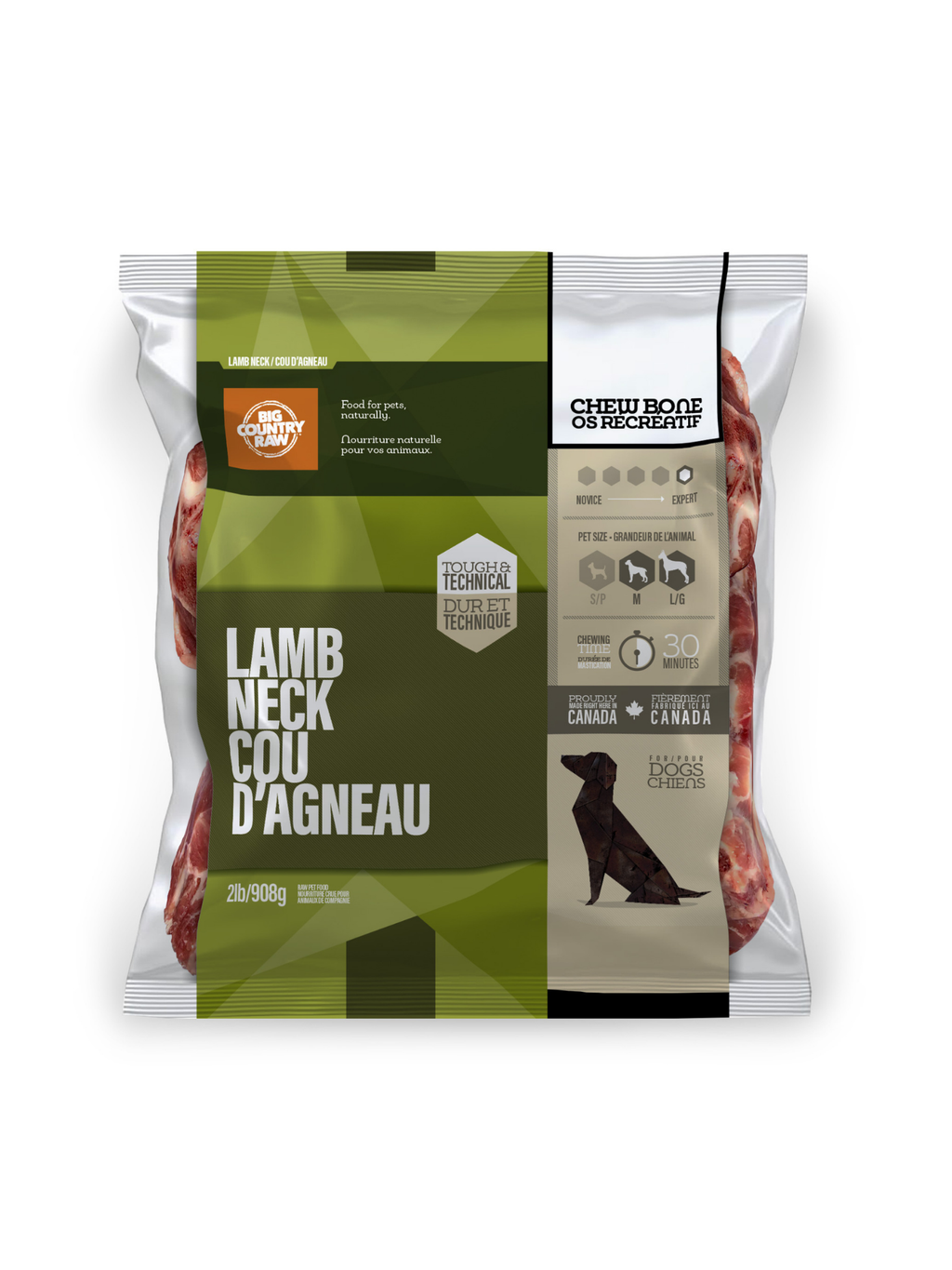 BIG COUNTRY RAW - Cou d'agneau 2 lbs. Bêtes Gourmandes, boutique spécialisée alimentation, éducation et sports pour chiens à Québec.