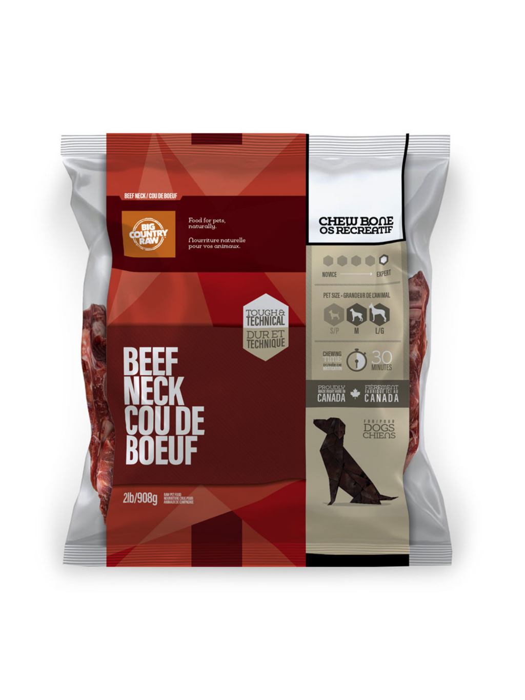 BIG COUNTRY RAW - Cou de boeuf 2 lbs. Bêtes Gourmandes, boutique spécialisée alimentation, éducation et sports pour chiens à Québec.