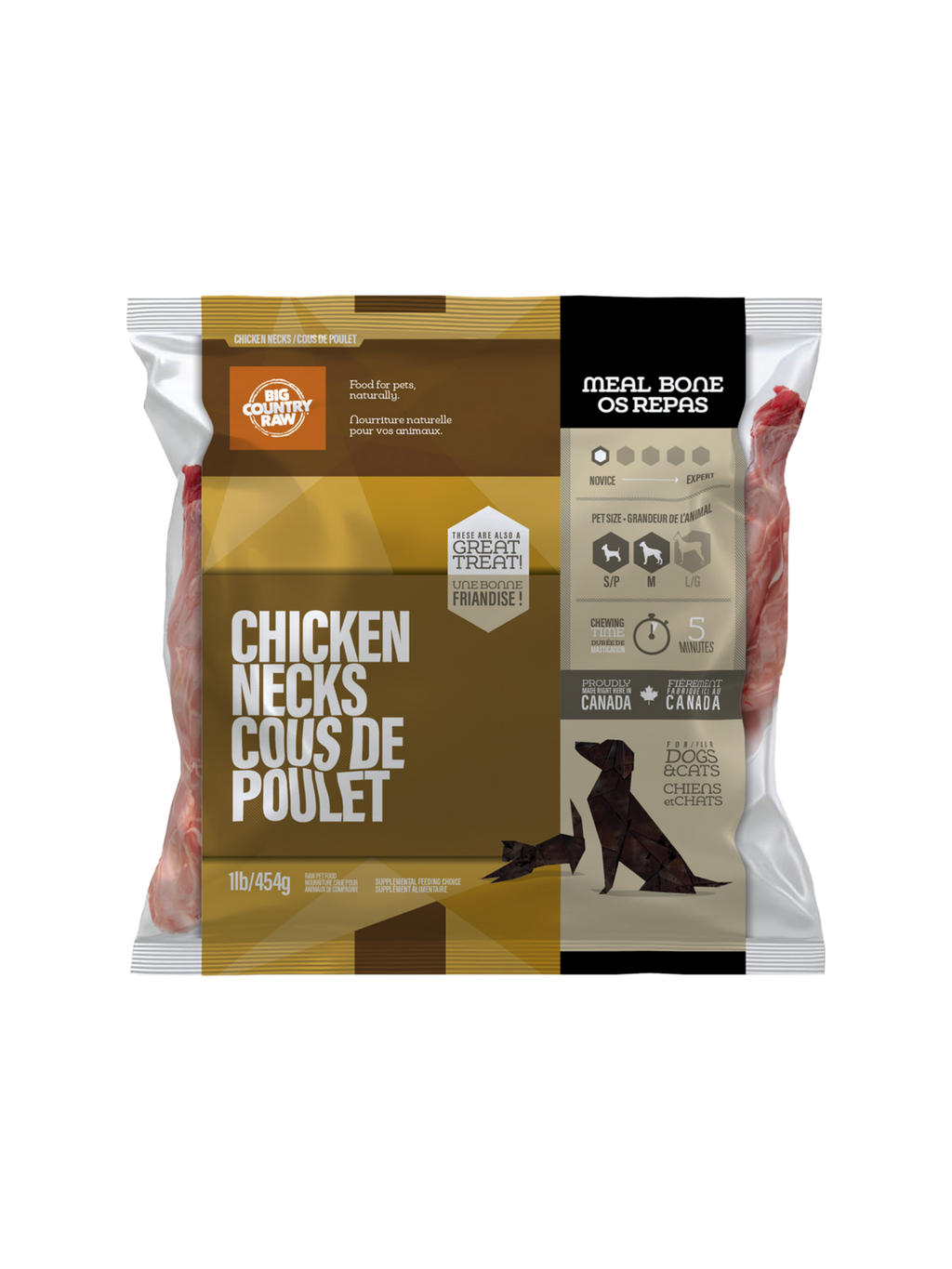 BIG COUNTRY RAW - Cou de poulet 1lb. Bêtes Gourmandes, boutique spécialisée alimentation, éducation et sports pour chiens à Québec.