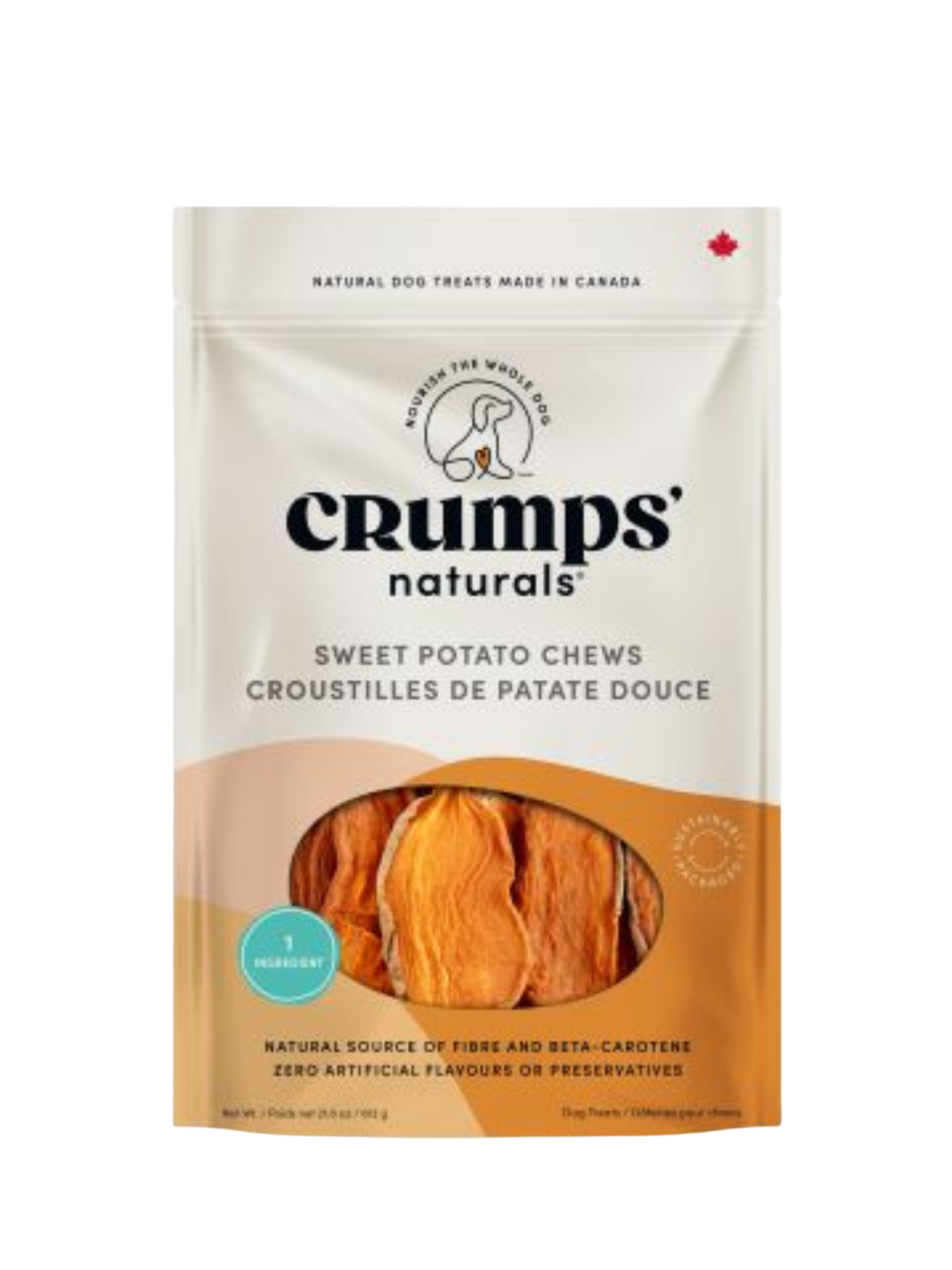 CRUMP'S - Croustille de patate douce. Bêtes Gourmandes, boutique spécialisée alimentation, éducation et sports pour chiens à Québec.
