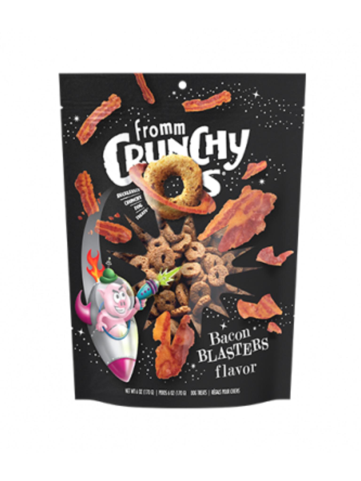 FROMM - Crunchy O's bacon 6oz. Bêtes Gourmandes, boutique spécialisée alimentation, éducation et sports pour chiens à Québec.