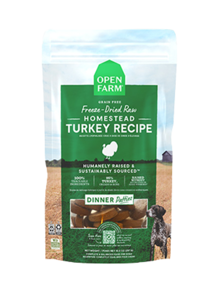 OPEN FARM - Galette lyophilisées dinde 13.5 oz. Bêtes Gourmandes spécialiste en nutrition pour chien et chat et comportement canin à Québec.