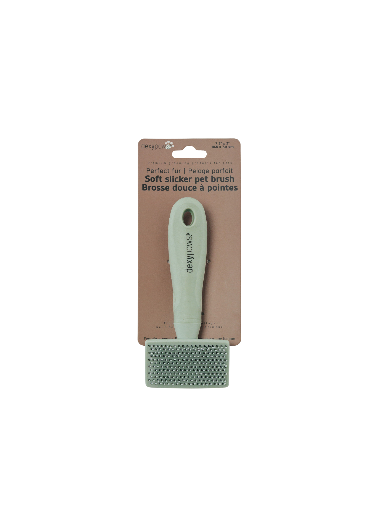 DEXYPAWS - Brosse démêlante douce à pointe de plastique. Bêtes Gourmandes, boutique spécialisée alimentation, éducation et sports pour chiens à Québec.