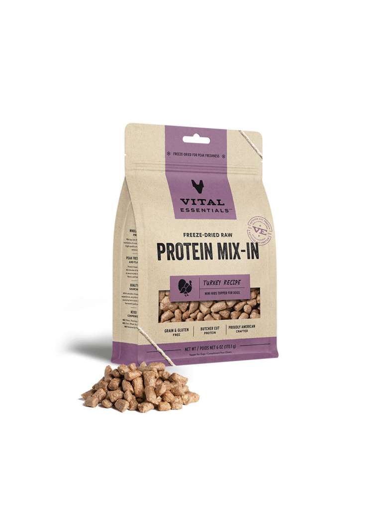 VE - Dinde lyophilisé MIX-IN 6oz. Bêtes Gourmandes, boutique spécialisée alimentation, éducation et sports pour chiens à Québec.