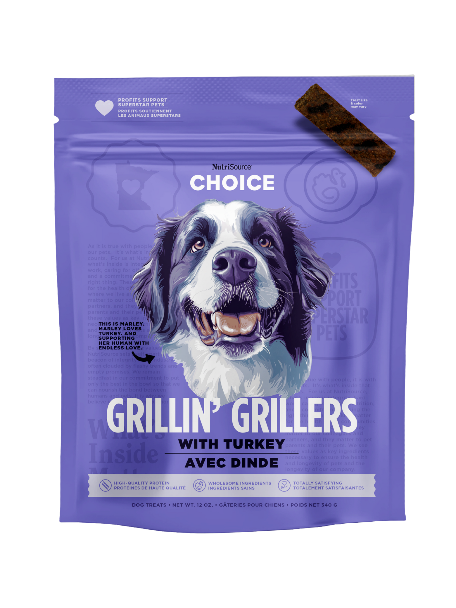 NUTRISOURCE - Grillin' Grillers lanière tendre pour chien à la dinde. Bêtes Gourmandes, boutique spécialisée alimentation, éducation et sports pour chiens à Québec.