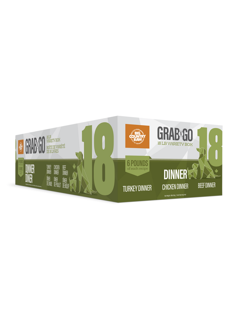 BIG COUNTRY RAW - Grab N Go Dinner 18 lbs. Bêtes Gourmandes, boutique spécialisée alimentation, éducation et sports pour chiens à Québec.